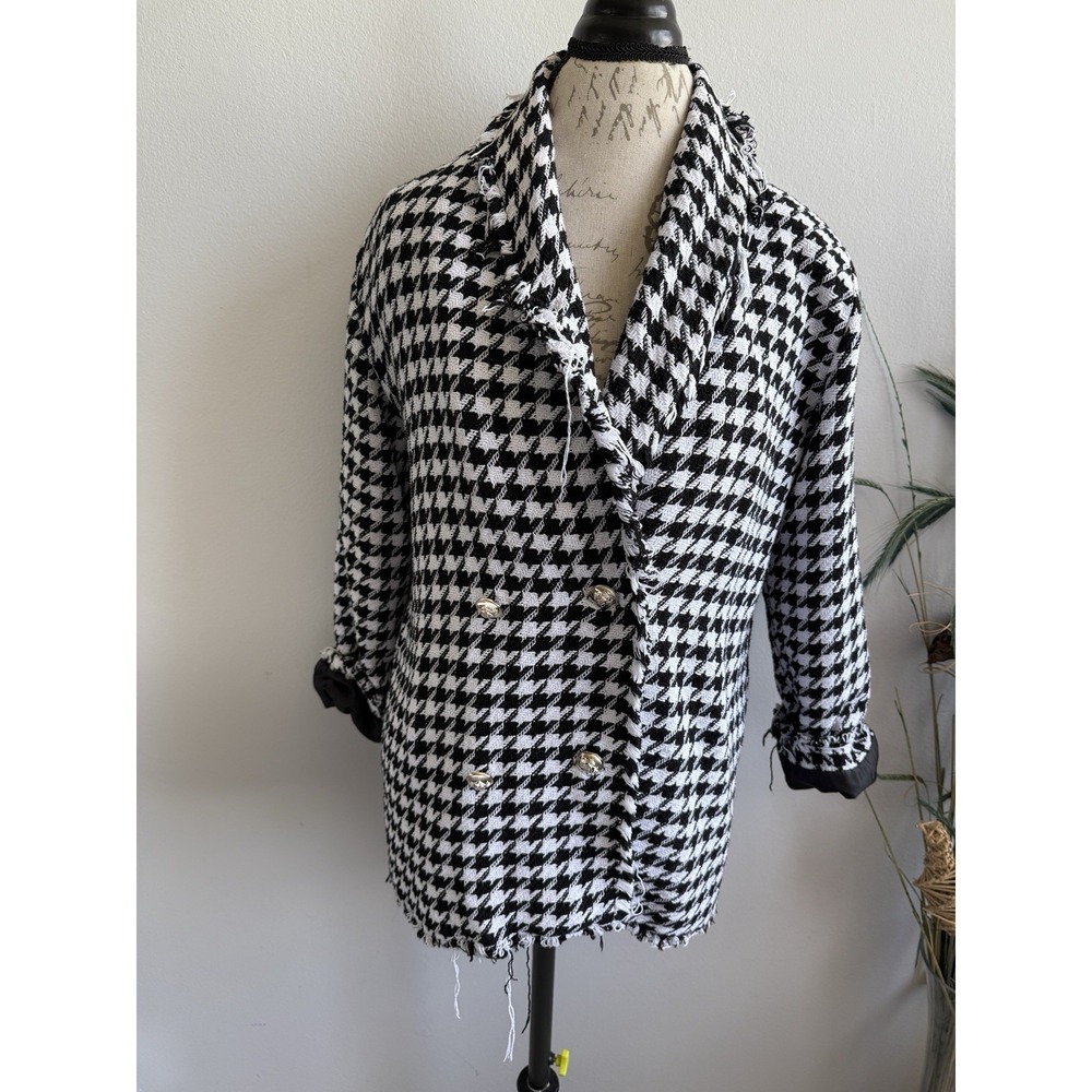 Boohoo Boucle Designer Blazer Black White‎ Oversized Loose Coat UK 10 designer